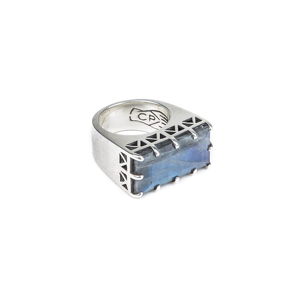 EAST WEST CROWN RING | SILVER & LABRADORITE - AngelaMonacojewelry