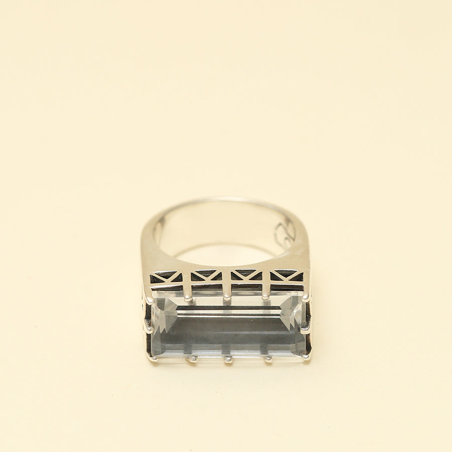 EAST WEST STATEMENT RING | SILVER & CLEAR QUARTZ