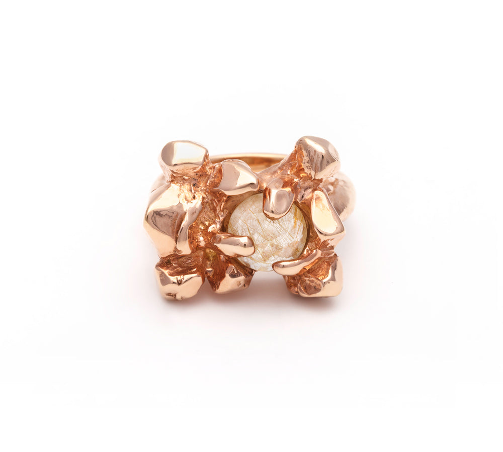 ELIXIR COCKTAIL RING | ROSE GOLD VERMEIL & RUTILATED QUARTZ - AngelaMonacojewelry