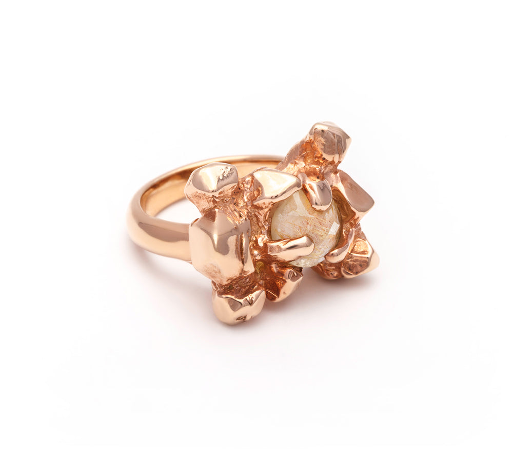 ELIXIR COCKTAIL RING | ROSE GOLD VERMEIL & RUTILATED QUARTZ - AngelaMonacojewelry