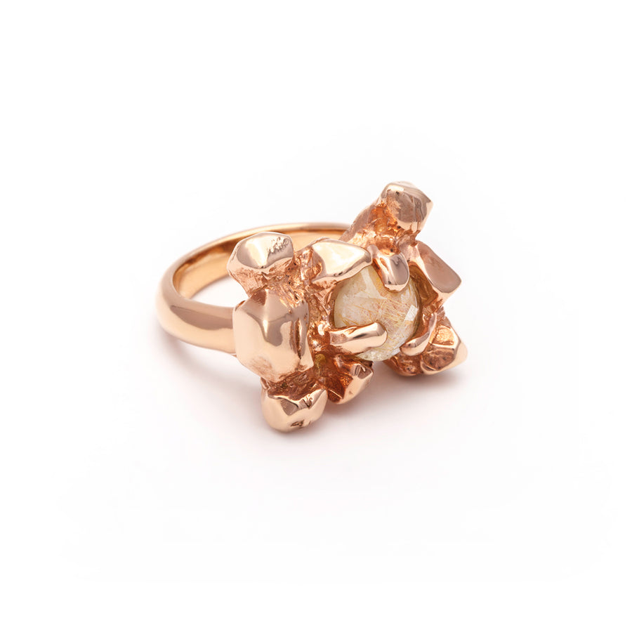 ELIXIR COCKTAIL RING | ROSE GOLD VERMEIL & RUTILATED QUARTZ - AngelaMonacojewelry