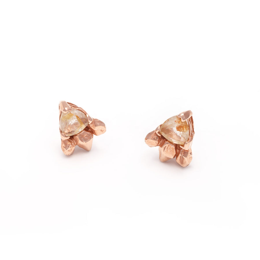 FEATHER SPEAR EARRINGS | ROSE GOLD VERMEIL & RUTILATED QUARTZ - AngelaMonacojewelry