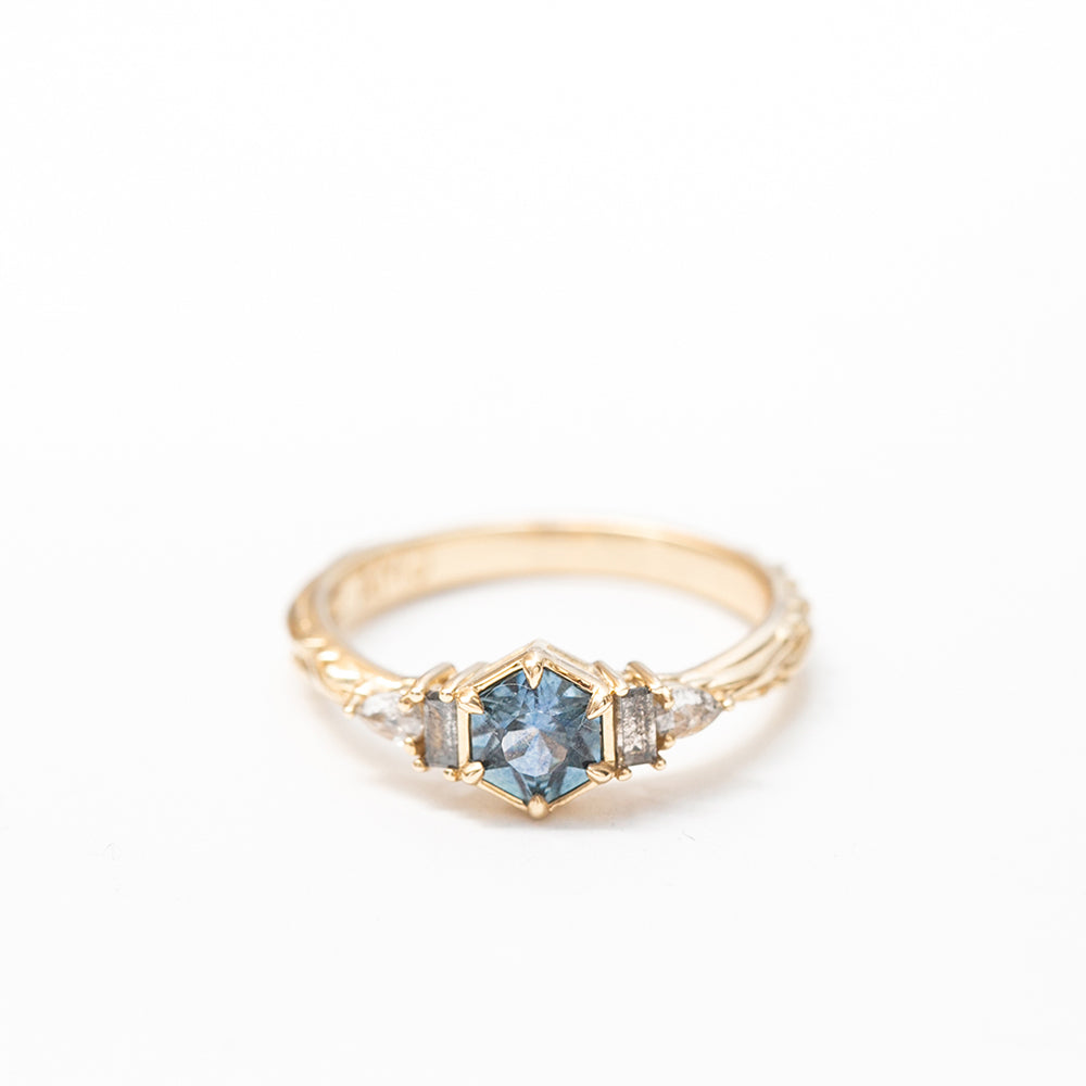 angela monaco jewelry philadelphia 14k yellow gold montana sapphire salt and pepper diamond engagement ring 