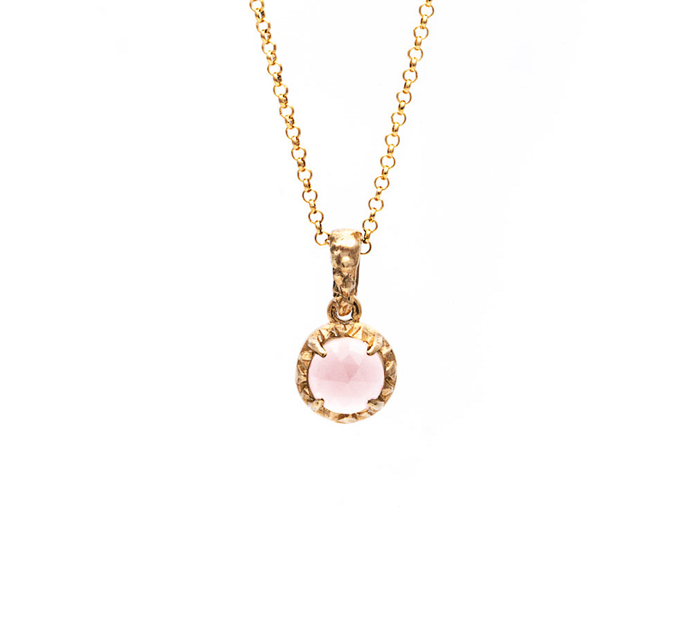 MATRIX HALO NECKLACE | 14k GOLD & ROSE QUARTZ - AngelaMonacojewelry