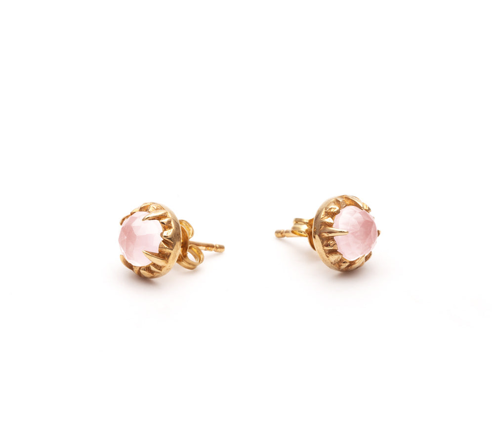 MATRIX HALO STUDS | GOLD VERMEIL & ROSE QUARTZ - AngelaMonacojewelry