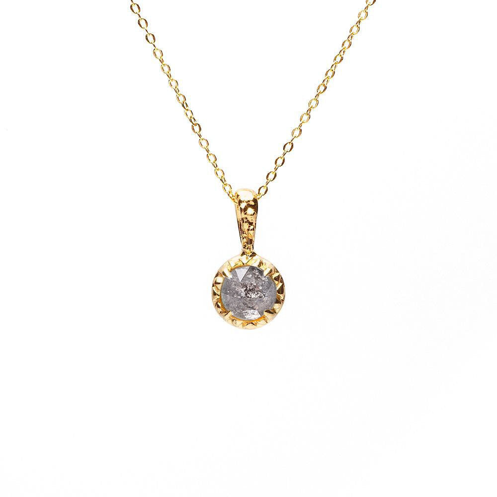angela monaco jewelry philadelphia jeweler matrix halo necklace 14K yellow gold salt and pepper diamond
