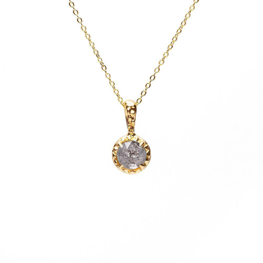 angela monaco jewelry philadelphia jeweler matrix halo necklace 14K yellow gold salt and pepper diamond
