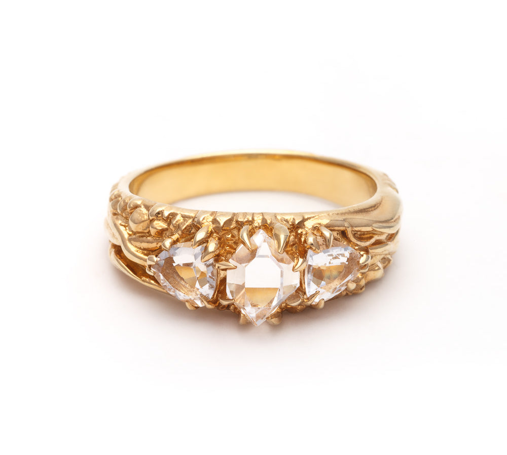 TRI-REALM MATRIX RING | 14k GOLD & HERKIMER - AngelaMonacojewelry