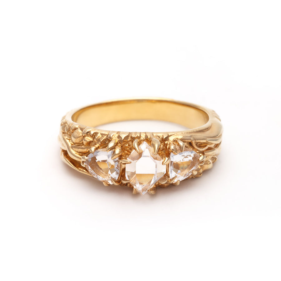 TRI-REALM MATRIX RING | 14k GOLD & HERKIMER - AngelaMonacojewelry