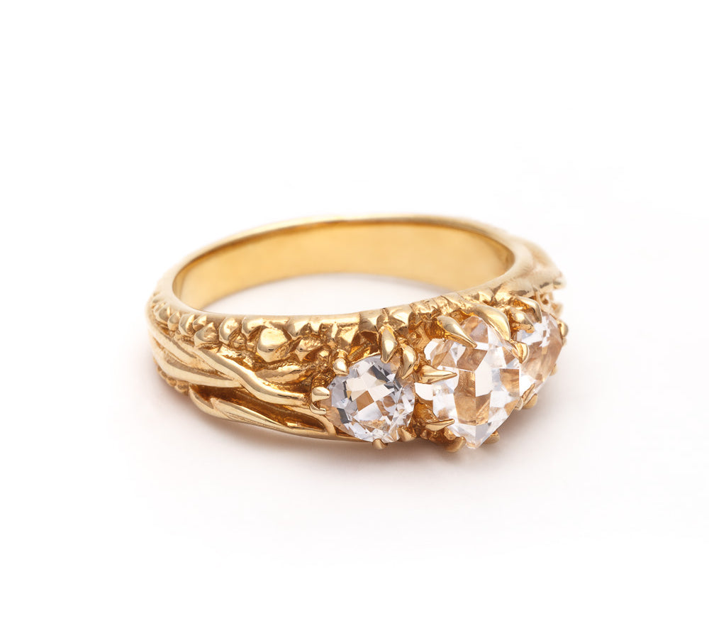 TRI-REALM MATRIX RING | 14k GOLD & HERKIMER - AngelaMonacojewelry