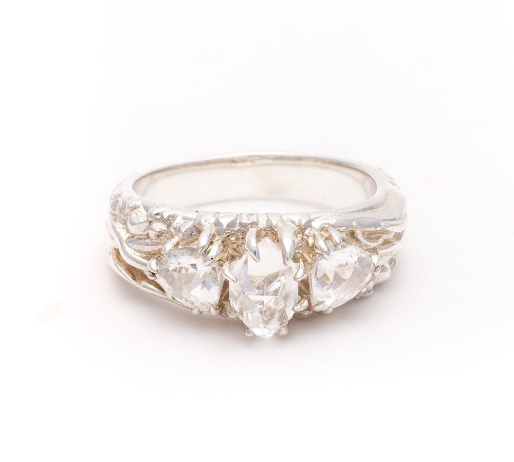 TRI-REALM MATRIX RING | SILVER & HERKIMER - AngelaMonacojewelry