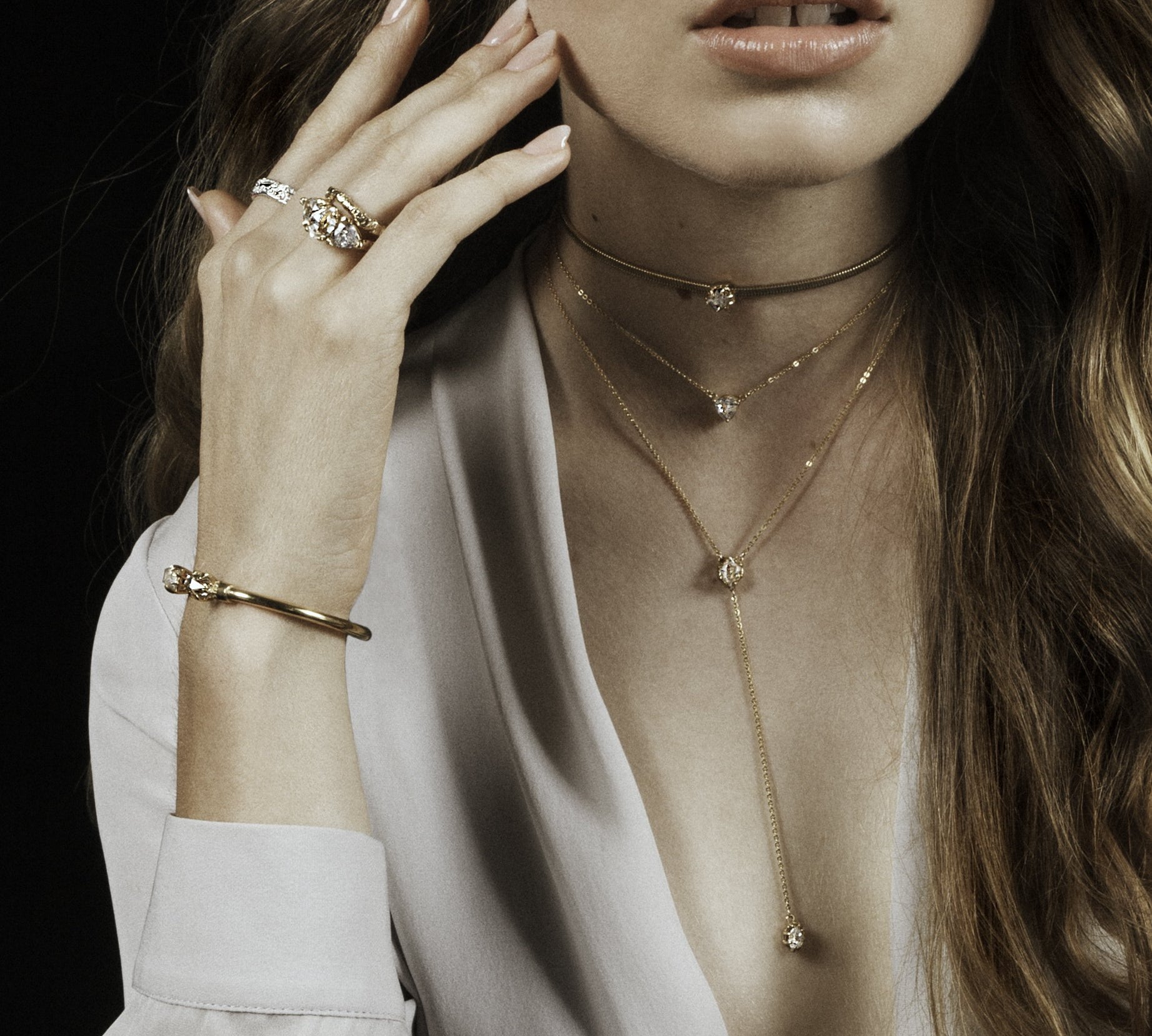 RAW LARIAT NECKLACE | SILVER & HERKIMER - AngelaMonacojewelry