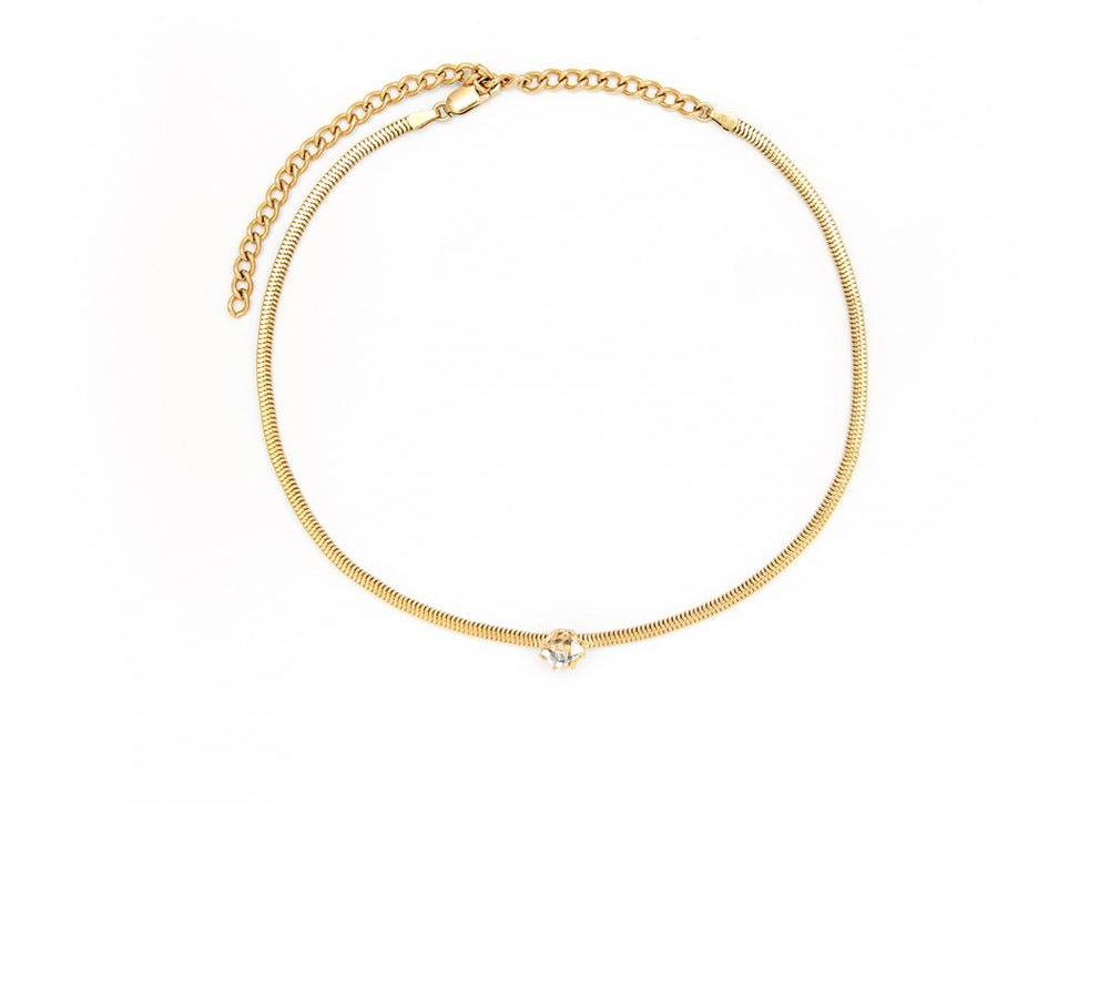RAW SNAKE CHAIN CHOKER | 14k GOLD & HERKIMER - AngelaMonacojewelry