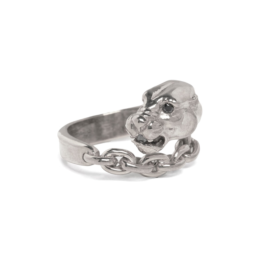 Angela Monaco Jewelry philadelphia vintage panther in chains ring sterling silver and black diamond