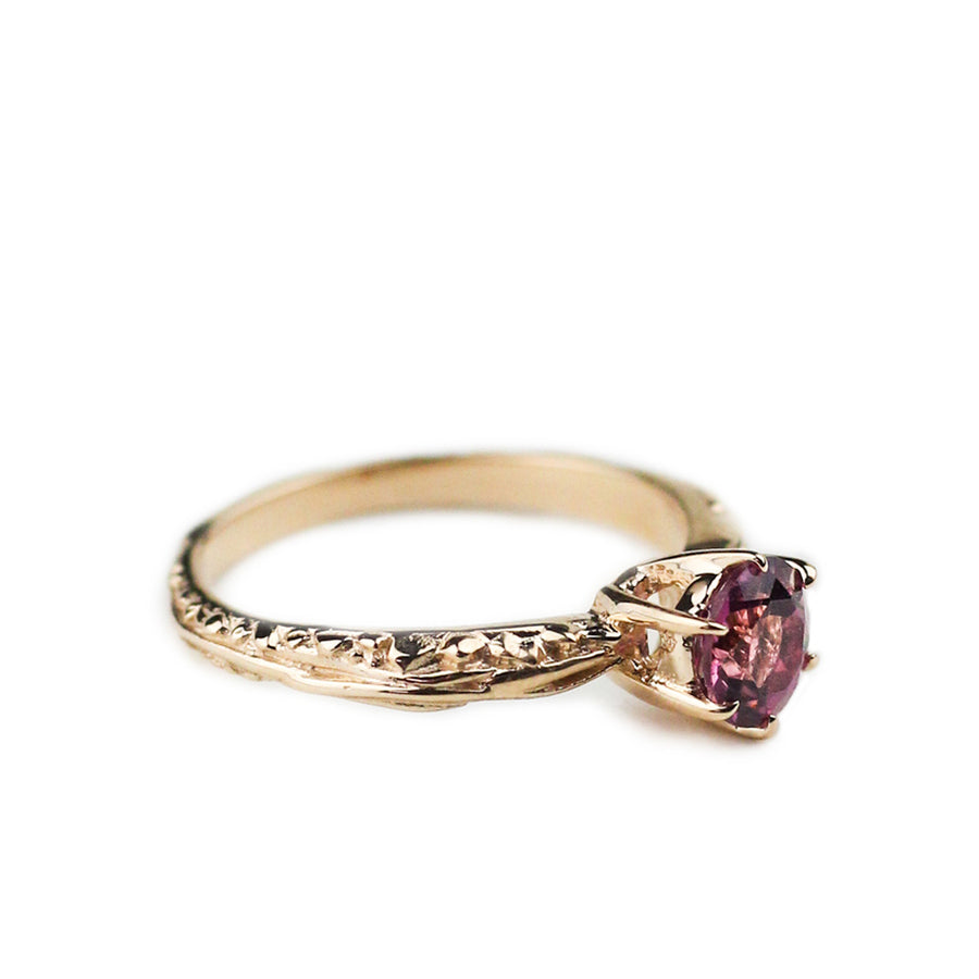FACETED MATRIX SOLITAIRE ENGAGEMENT RING | 14K GOLD & PINK TOURMALINE