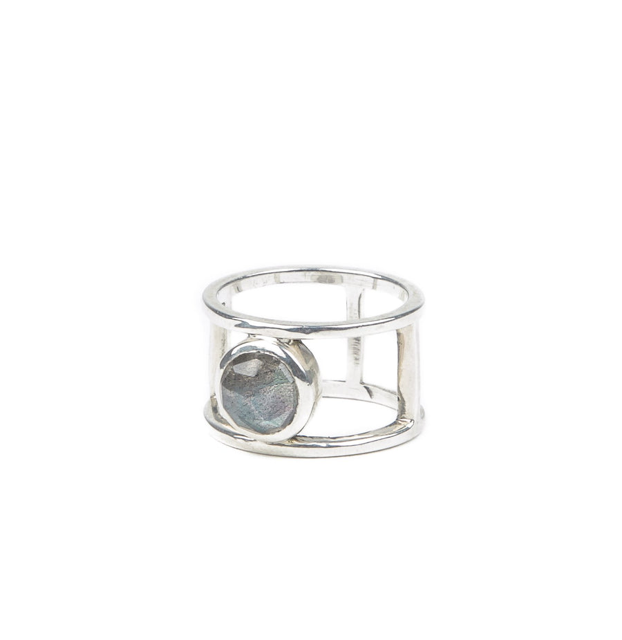 DOUBLE BAND RING | SILVER & LABRADORITE - AngelaMonacojewelry