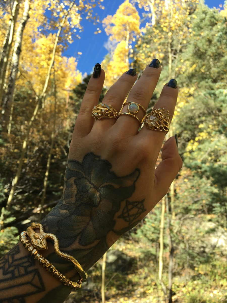 DOUBLE BAND RING | GOLD VERMEIL & OPAL - AngelaMonacojewelry