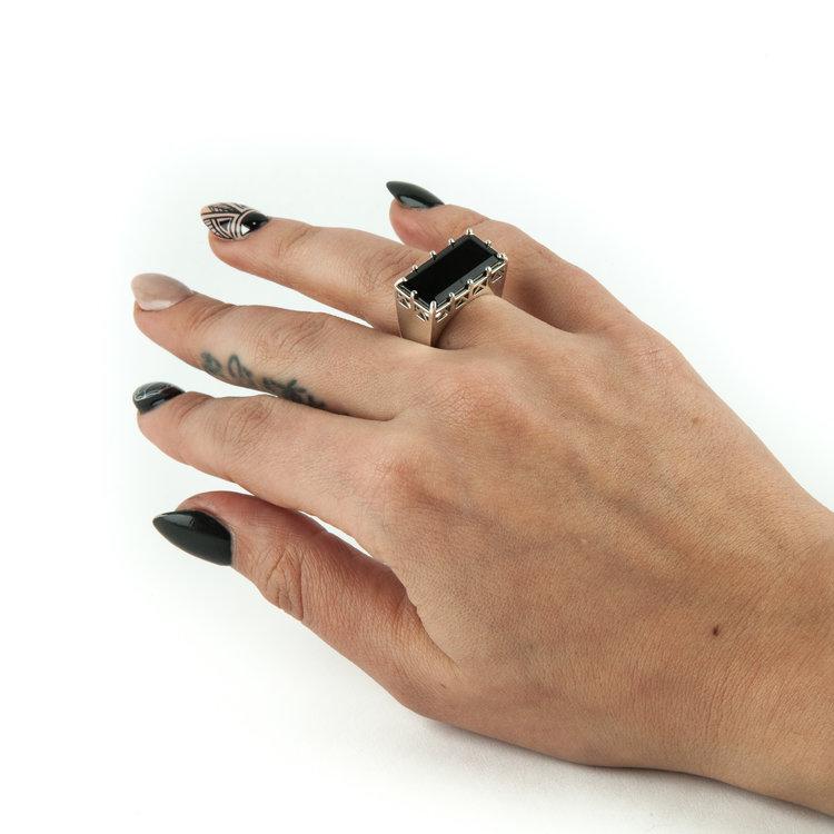EAST WEST CROWN RING | SILVER & LABRADORITE - AngelaMonacojewelry