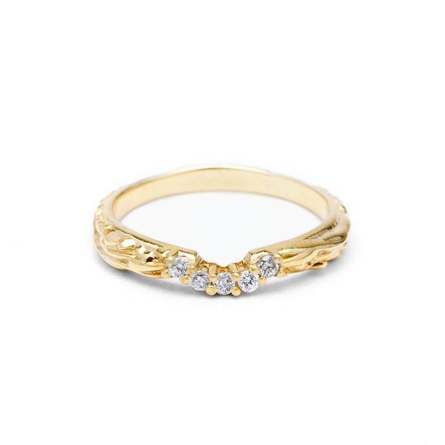 PAVE MATRIX WEDDING CONTOUR BAND 14k YELLOW GOLD & DIAMOND - AngelaMonacojewelry