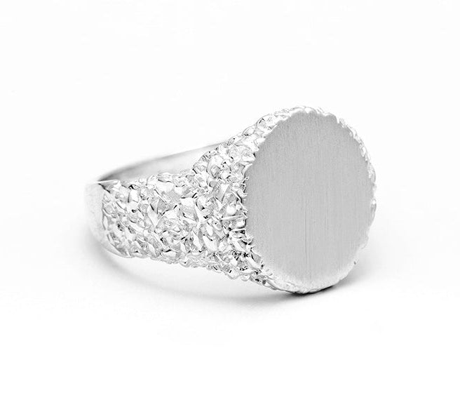 NEW | ROCKY SIGNET RING | SILVER - AngelaMonacojewelry