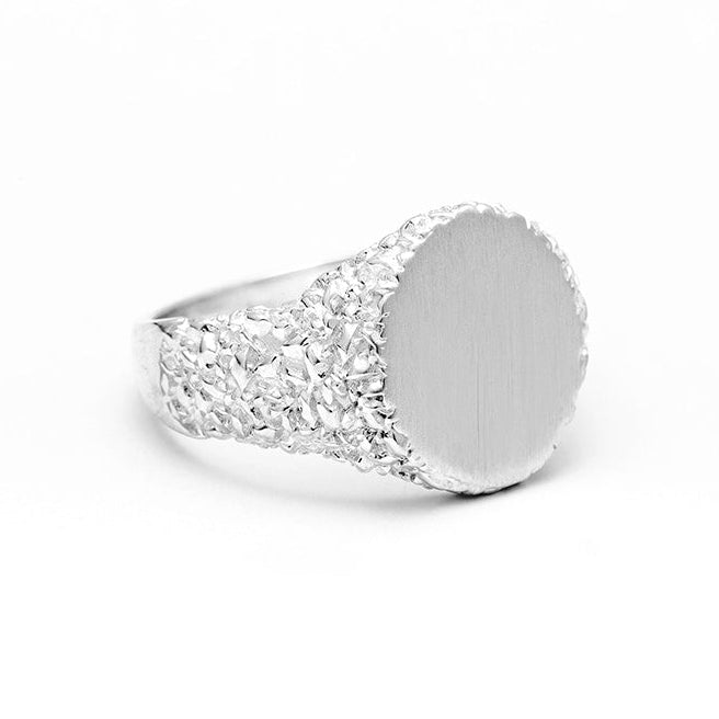NEW | ROCKY SIGNET RING | SILVER - AngelaMonacojewelry