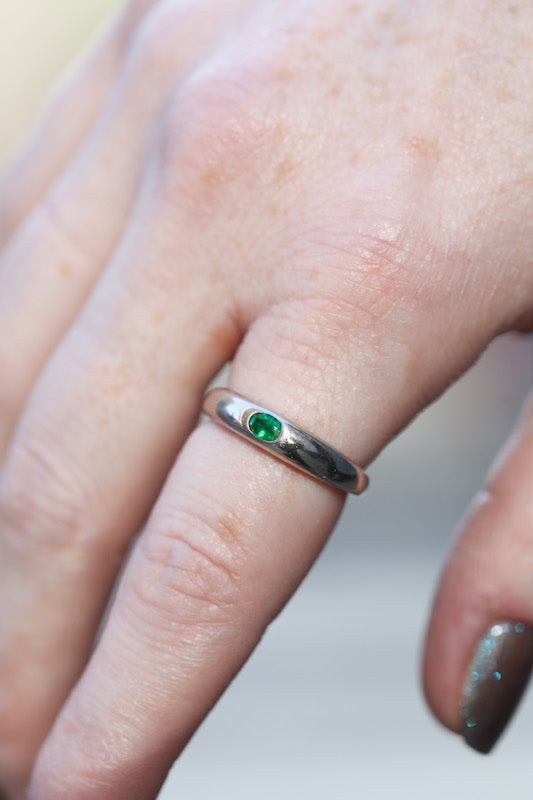 Angela Monaco Jewelry single gem dome ring sterling silver and emerald