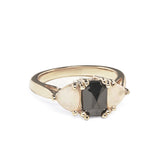THREE STONE ENCHANTMENT ENGAGEMENT RING | 14K GOLD | BLACK DIAMOND & OPAL