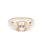 THREE STONE ENCHANTMENT ENGAGEMENT RING | 14K GOLD | MORGANITE & OPAL