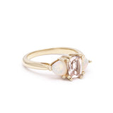 THREE STONE ENCHANTMENT ENGAGEMENT RING | 14K GOLD | MORGANITE & OPAL