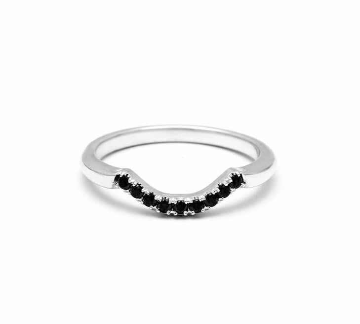 NEW | PAVE ARC 9 STONE CONTOUR BAND | SILVER & BLACK DIAMOND - AngelaMonacojewelry