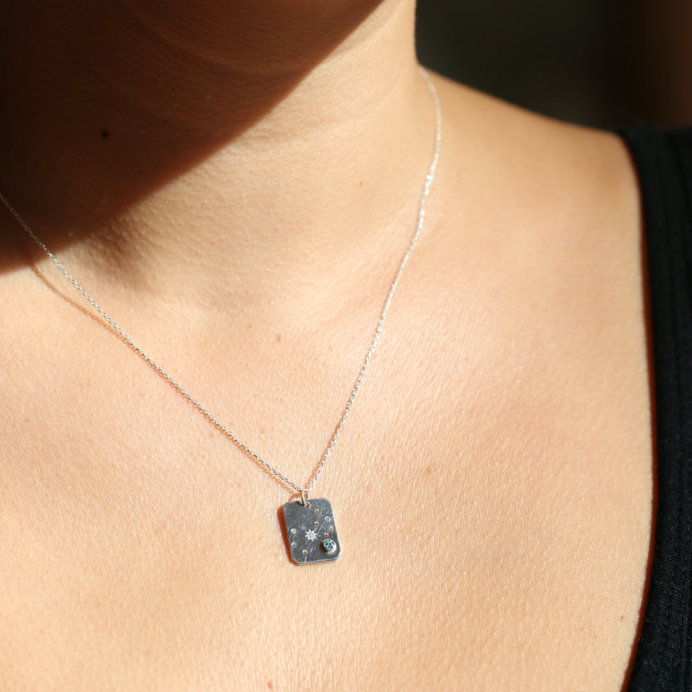 angela monaco jewelry philadelphia jeweler blue topaz scorpio zodiac constellation pendant sterling silver white diamond  Edit alt text