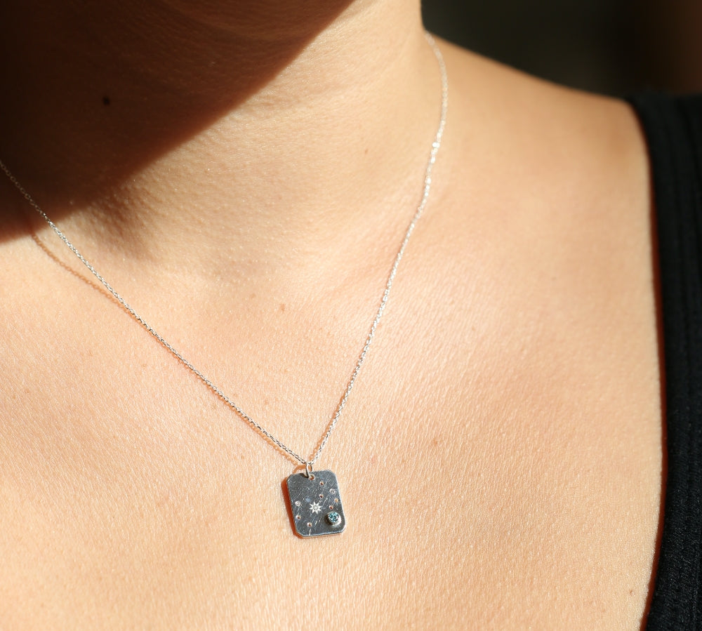 angela monaco jewelry philadelphia jeweler blue topaz scorpio zodiac constellation pendant sterling silver white diamond  Edit alt text
